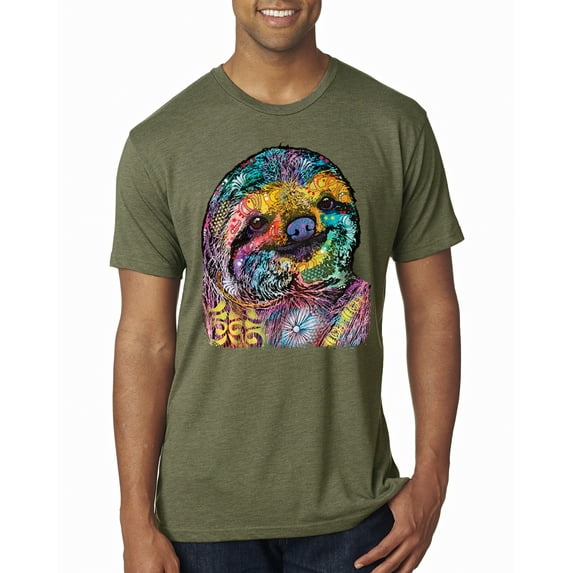 Funny Neon Sloth | Dean Russo Art Animal Lover Mens Premium Tri Blend T-Shirt, Military Green, L