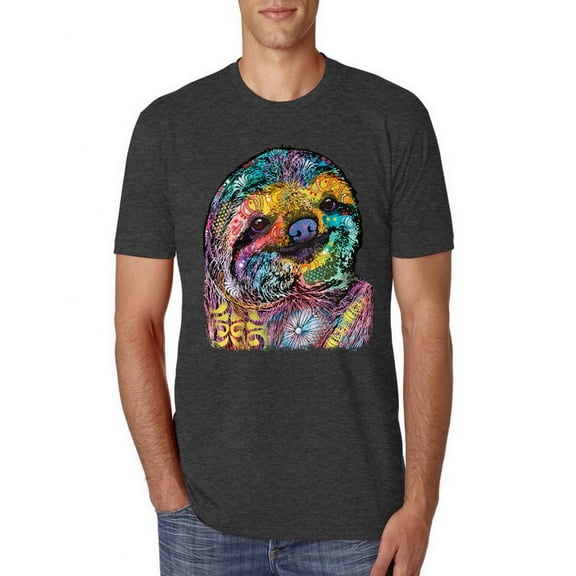 Funny Neon Sloth | Dean Russo Art Animal Lover Mens Premium Tri Blend T-Shirt, Vintage Black, XL