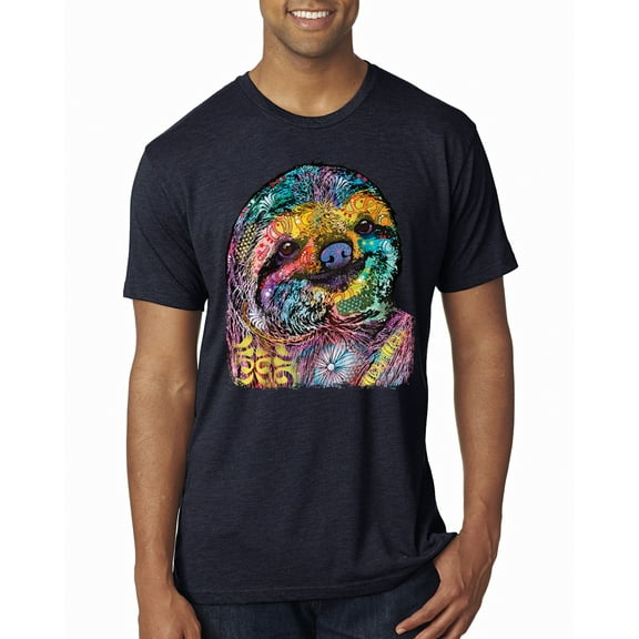 Funny Neon Sloth | Dean Russo Art Animal Lover Mens Premium Tri Blend T-Shirt, Vintage Navy, L