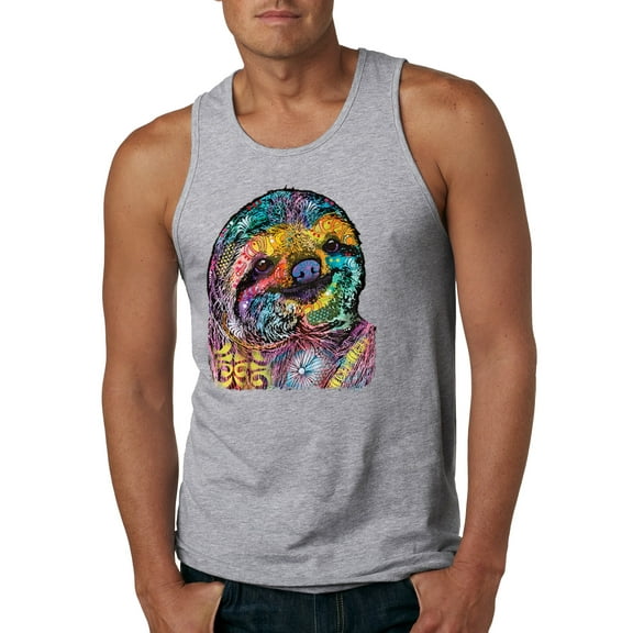 Funny Neon Sloth | Dean Russo Art Animal Lover Mens Sleeveless Top, Heather Grey, L