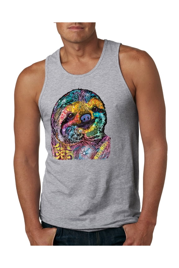 Funny Neon Sloth | Dean Russo Art Animal Lover Mens Sleeveless Top, Heather Grey, S