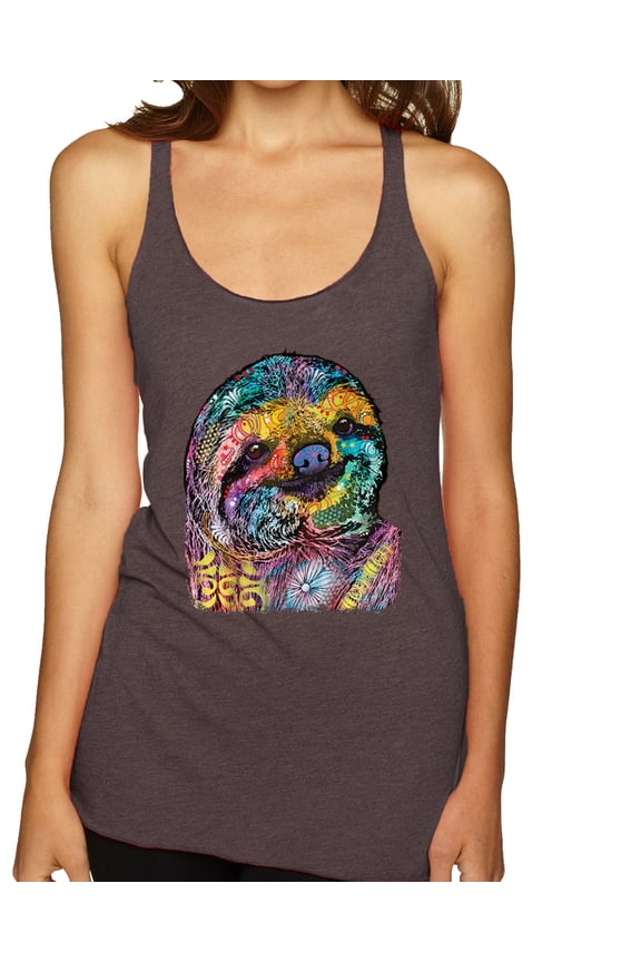 Funny Neon Sloth | Dean Russo Art Animal Lover Tri-Blend Racerback Sleeveless Top, Brown, XL