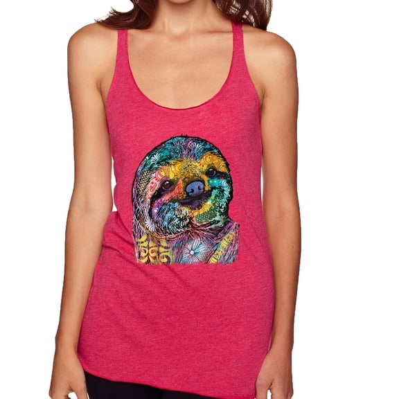 Funny Neon Sloth | Dean Russo Art Animal Lover Tri-Blend Racerback Sleeveless Top, Shocking Pink, L