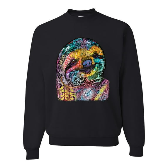 Funny Neon Sloth | Dean Russo Art Animal Lover Unisex Crewneck Sweatshirt, Black, S