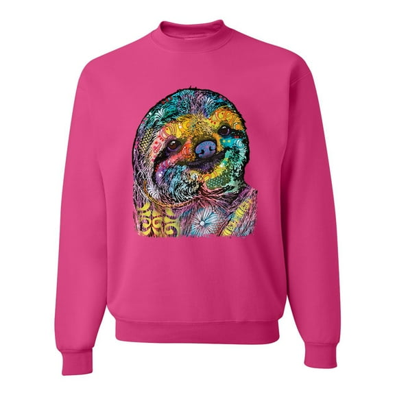 Funny Neon Sloth | Dean Russo Art Animal Lover Unisex Crewneck Sweatshirt, Fuschia, L