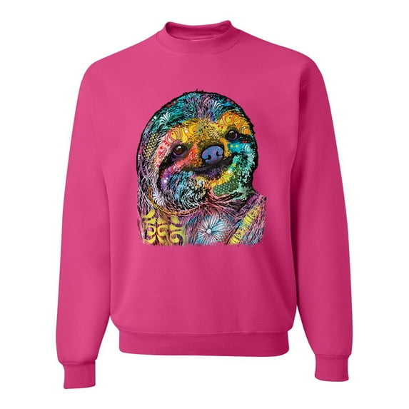 Funny Neon Sloth | Dean Russo Art Animal Lover Unisex Crewneck Sweatshirt, Fuschia, XL