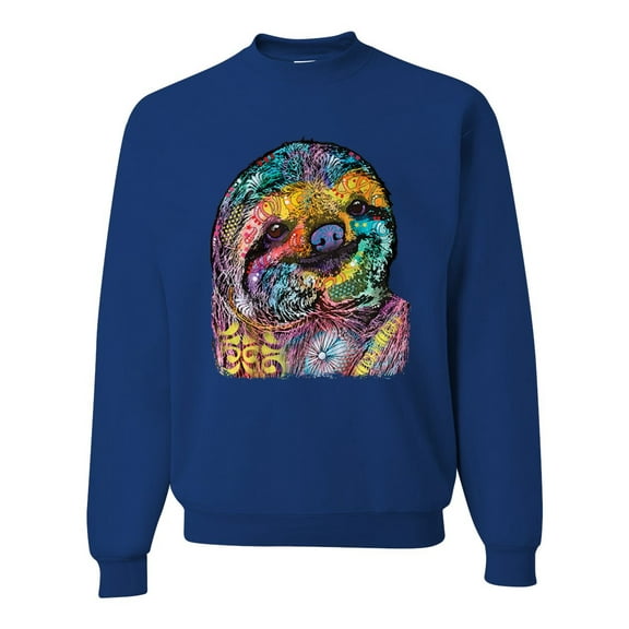 Funny Neon Sloth | Dean Russo Art Animal Lover Unisex Crewneck Sweatshirt, Royal, XL