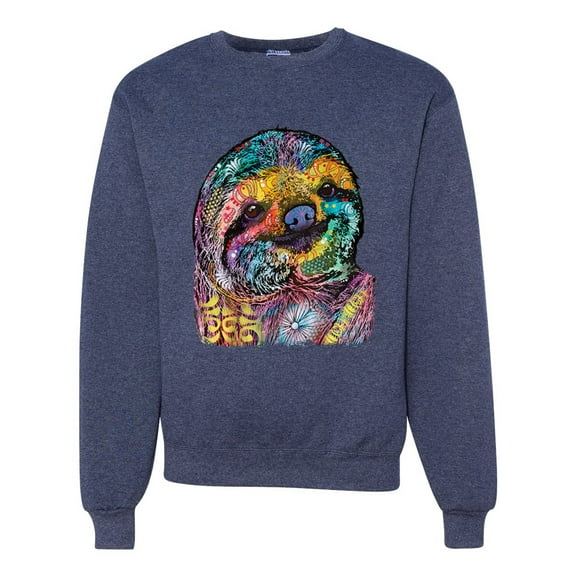 Funny Neon Sloth | Dean Russo Art Animal Lover Unisex Crewneck Sweatshirt, Vintage Heather Navy, 3XL