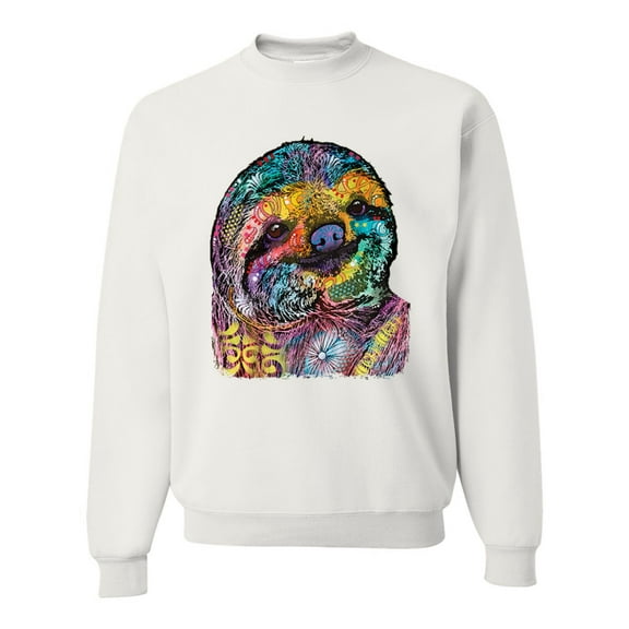 Funny Neon Sloth | Dean Russo Art Animal Lover Unisex Crewneck Sweatshirt, White, L