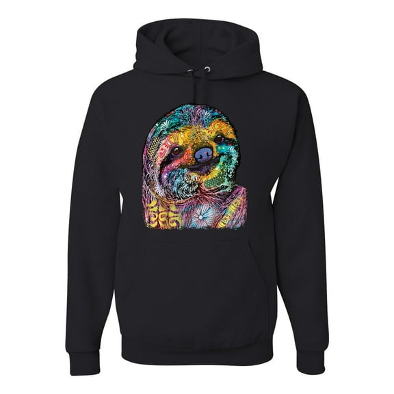 Funny Neon Sloth | Dean Russo Art Animal Lover Unisex Hoodie Sweatshirt, Black, M