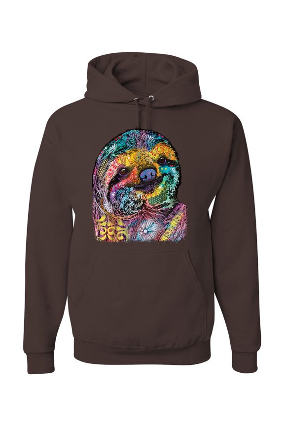 Funny Neon Sloth | Dean Russo Art Animal Lover Unisex Hoodie Sweatshirt, Brown, 3XL