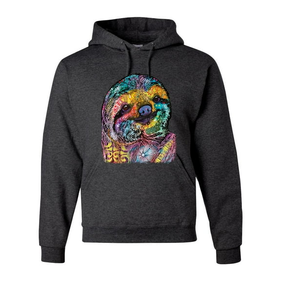 Funny Neon Sloth | Dean Russo Art Animal Lover Unisex Hoodie Sweatshirt, Heather Black, L