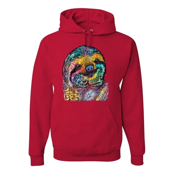 Funny Neon Sloth | Dean Russo Art Animal Lover Unisex Hoodie Sweatshirt, Red, S