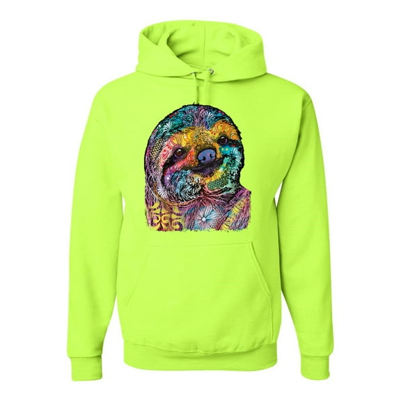 Funny Neon Sloth | Dean Russo Art Animal Lover Unisex Hoodie Sweatshirt, Safety Green, 2XL