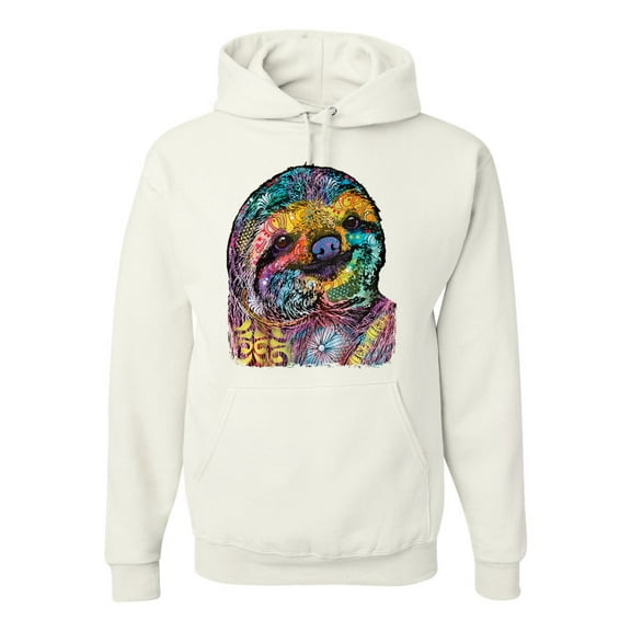 Funny Neon Sloth | Dean Russo Art Animal Lover Unisex Hoodie Sweatshirt, White, XL