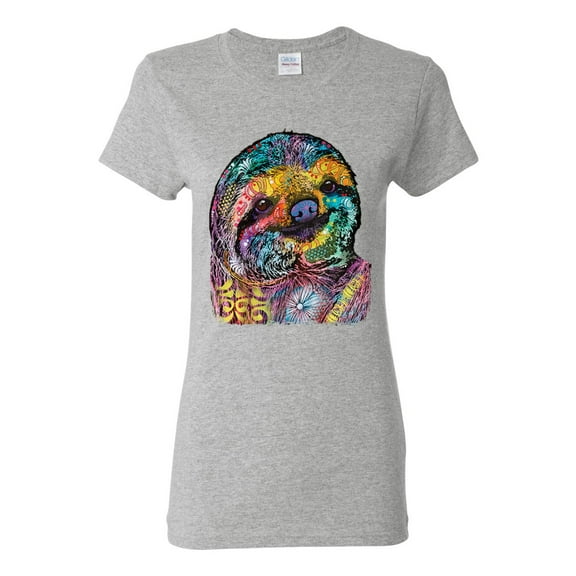 Funny Neon Sloth | Dean Russo Art Animal Lover Womens T-Shirt, Heather Grey, 3XL