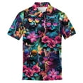 thumbnail image 1 of Funny Neon Tropical Floral Cat Polo Shirts for Men Golf Shirts Cat Lovers Mens Polo Shirts Short Sleeve Button Up Shirt Men, 1 of 7