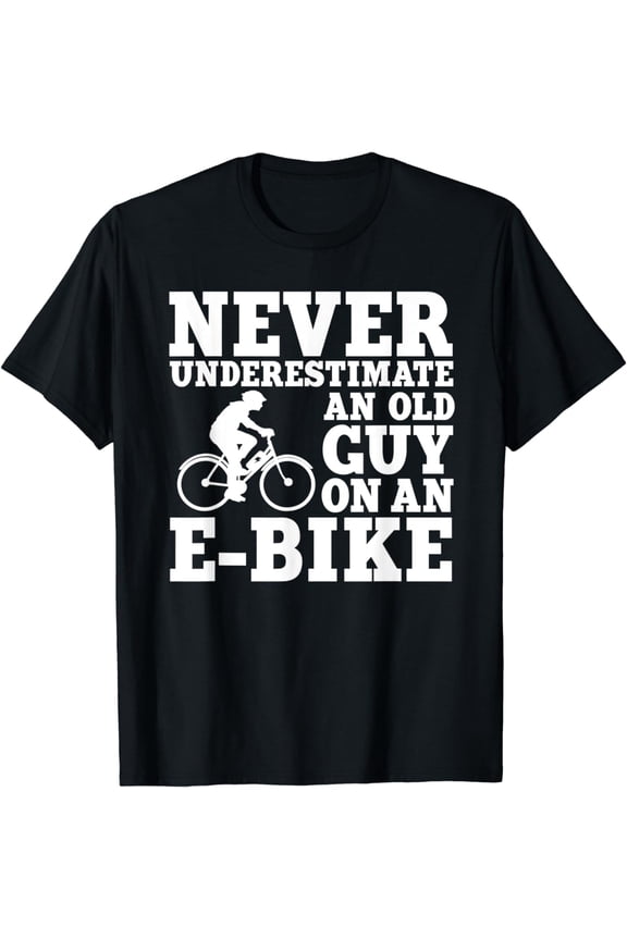 Funny Never Underestimate An Old Guy On An E-Bike T-Shirt Retro Electric Bicycle Cycling Graphic Tee for Men Grandpa Father's Day Gift