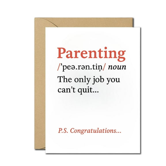 Funny New Baby Congratulations Card  Parenting Definition Design  Humorous Baby Arrival Greeting Card  Blank Inside with Envelope