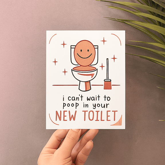 Funny New Home Card "I Can't Wait to Poop in Your New Toilet" Humorous Greeting Card for Housewarming Parties Blank Inside with Envelope Included