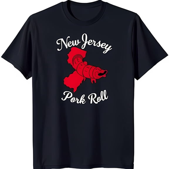 Funny New Jersey Pork Roll T-Shirt Red State Outline with Sausage Design