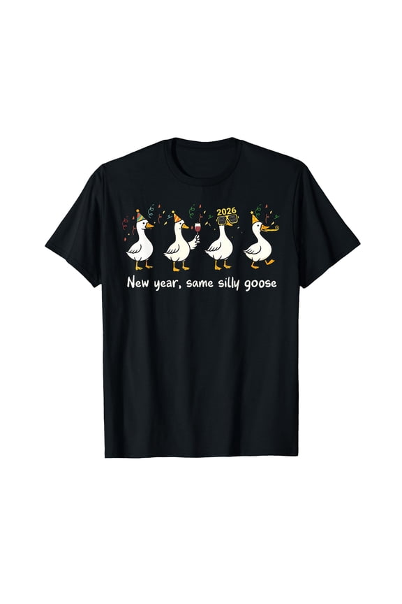 Funny New Year Goose Cartoon T-Shirt for Celebrating the 2026 Holiday Season