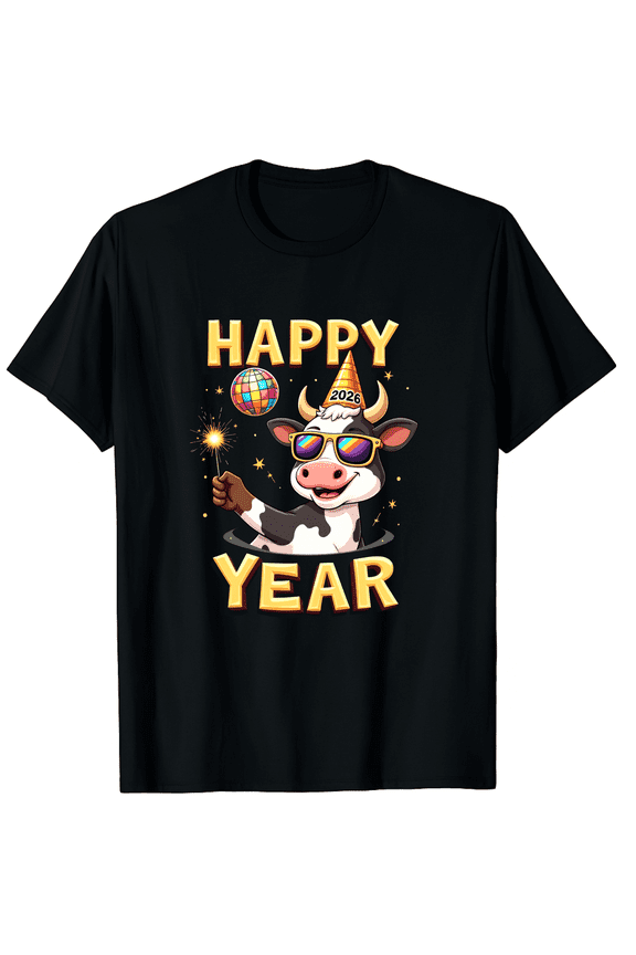Funny New Years Eve Cow NYE Party Farm Animal Moo Pun Graphic Tee T-Shirt for Men Women