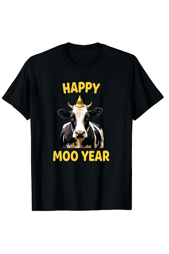 Funny New Years Eve Cow NYE Party Farm Animal Moo Pun Graphic Tee T-Shirt for Men Women