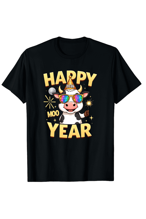 Funny New Years Eve Cow NYE Party Farm Animal Moo Pun Graphic Tee T-Shirt for Men Women