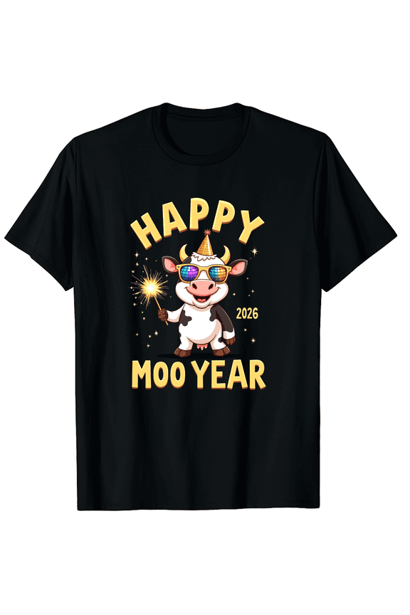 Funny New Years Eve Cow NYE Party Farm Animal Moo Pun Graphic Tee T-Shirt for Men Women