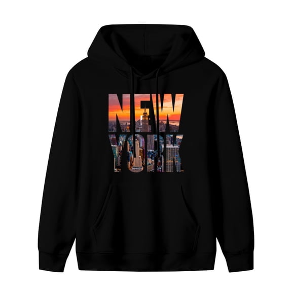 Funny New York Print Mens Hoodies with Long Sleeve, Lightweight Basis Pullover Men's Drawstring Pocket Sweatshirt Hooded