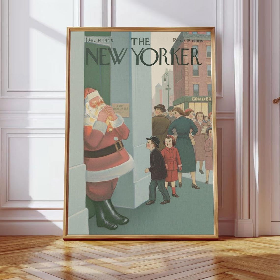 Funny New Yorker Christmas Print, Santa Claus Smoking 1946, Vintage ...