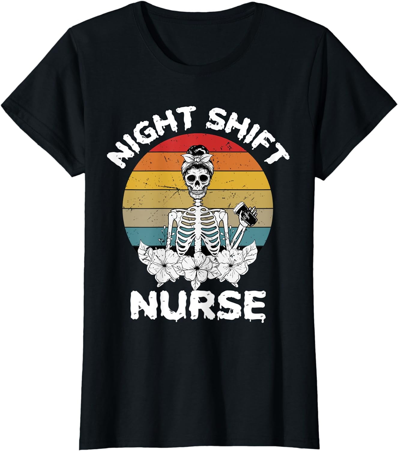 Funny Night Shift Nurse Skeleton Halloween RN Nurses Women T-Shirt ...