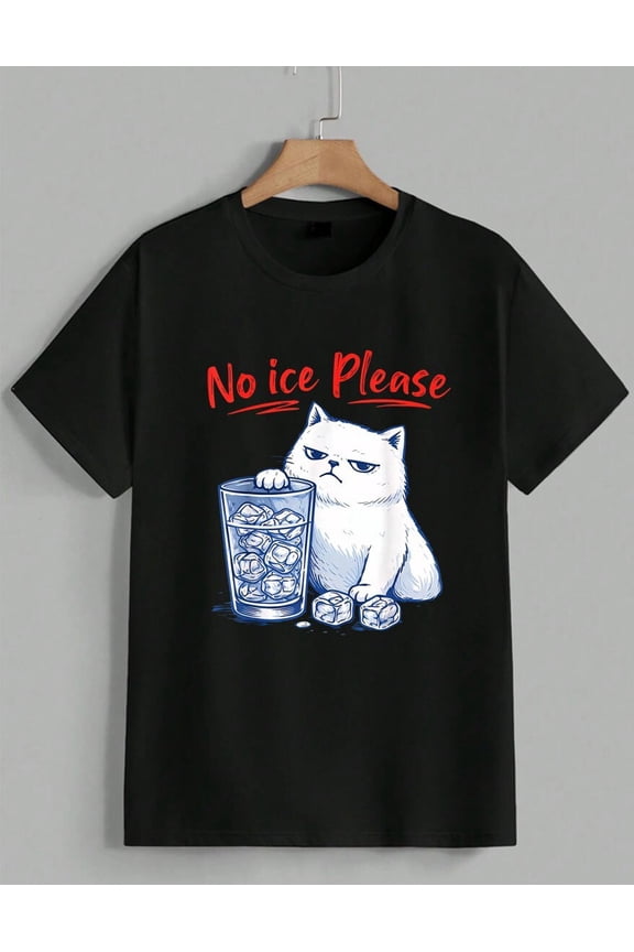 Funny No Ice Please Cat Grumpy Meme Sarcastic Humor Graphic T-Shirt Gift Unisex