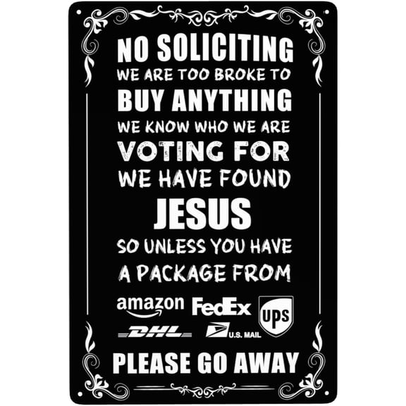 Funny No Soliciting Sign For House Front Door Yard Decor Discourage Unwanted Visitors Outdoor Metal Signs We're Voting for Jesus 12x8 Inches
