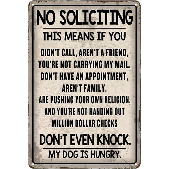 Funny No Soliciting Sign Metal Tin Sign Gift For Women Men 8x12 Inch