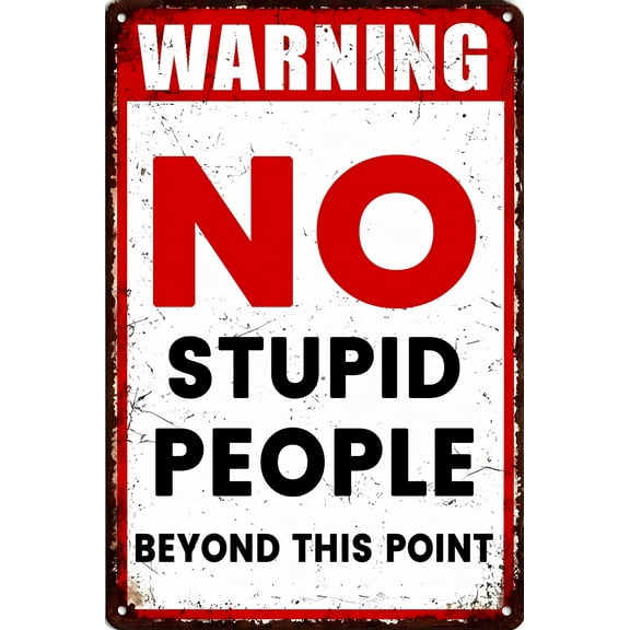 Funny No Stupid People Beyond This Point Metal Sign - 8"x12", Decor for Home, Bar, Pub, Club, Man Cave Wall Art
