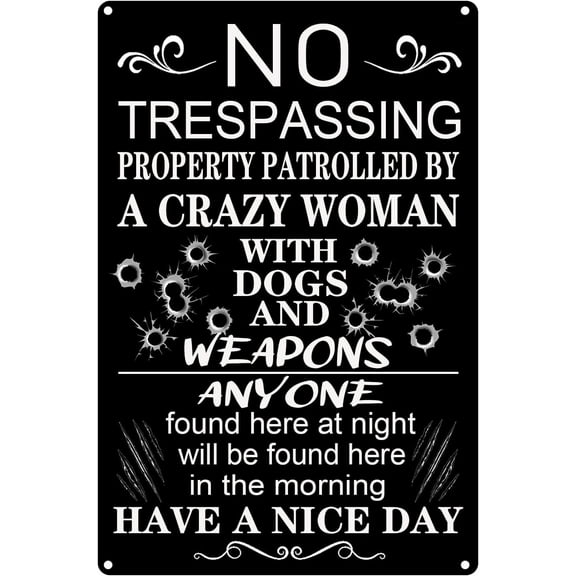 Funny No Trespassing Signs, Private Property No Soliciting Yard Protected Sign, Beware Of Dog Warning Metal Metal Tin Sign 8x12 Inch