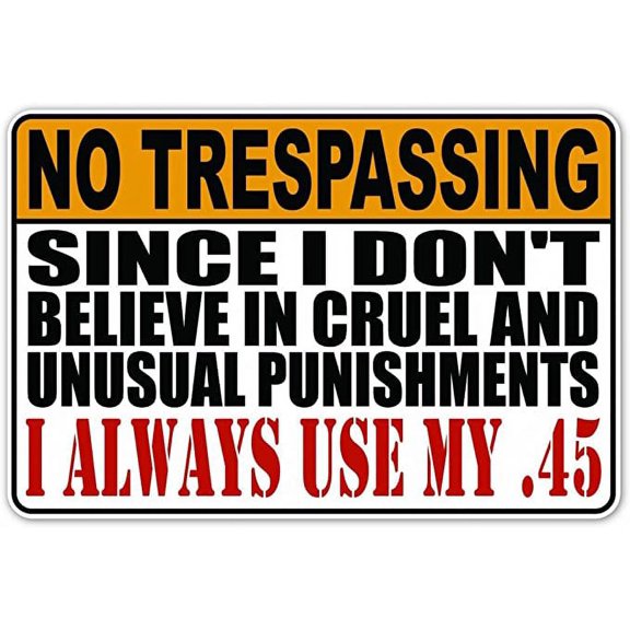 Funny No Trespassing Warning Sign .45 Caliber Vinyl Decal Bumper Sticker / Laptop Sticker 4" inches X 6" inches - Pack of 5 Stickers
