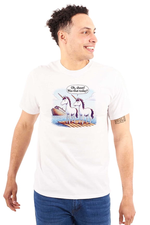 Funny Noah's Ark Unicorn Humor Plus Size Crewneck Graphic Tee Shirt Brisco Brands 5X
