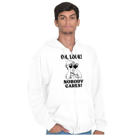 Funny Nobody Cares Binoculars Joke Unisex Fleece Graphic Zip Up Hoodie Brisco Brands 2X