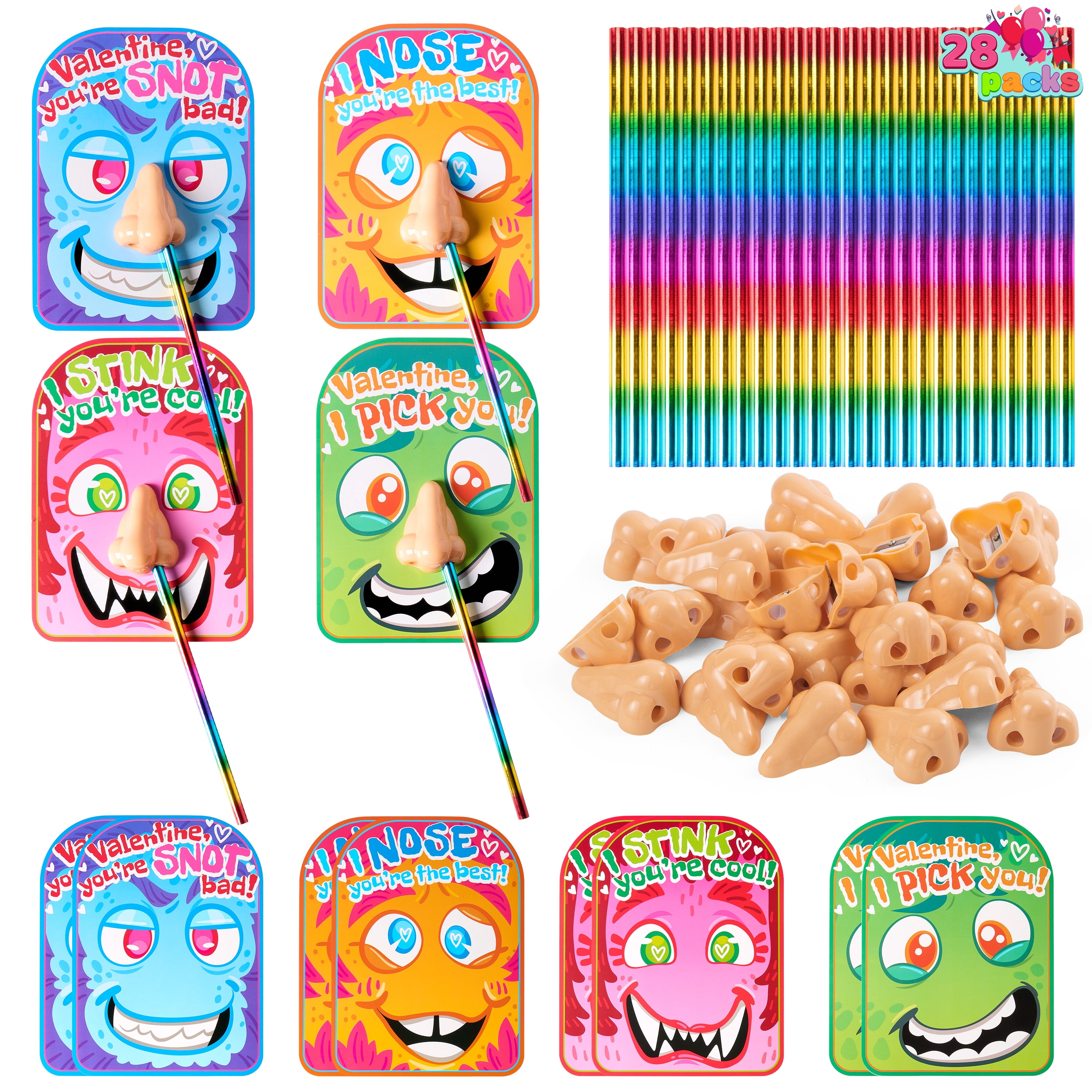 Joyfy Valentine Day Cards with Funny Nose Pencil Sharpeners, 28