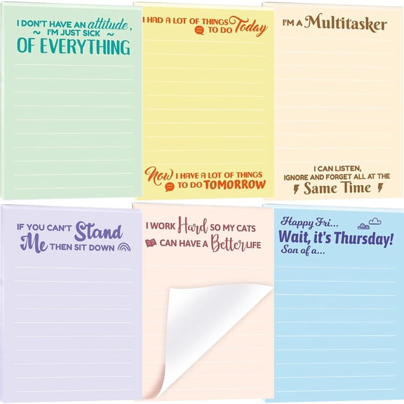 Funny Notepads Coworker Sarcastic Work Notepad Office Favor 6Pcs | Novelty Memo Pads, To Do List, Humorous Sayings, Adults, Colleague, Staff, Holiday, Christmas, White Elephant, Gag Gift