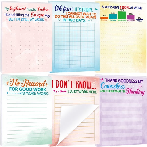Funny Notepads with Sayings Memo Pads 6 Pack 4" x 5.5" 40 Sheets Each