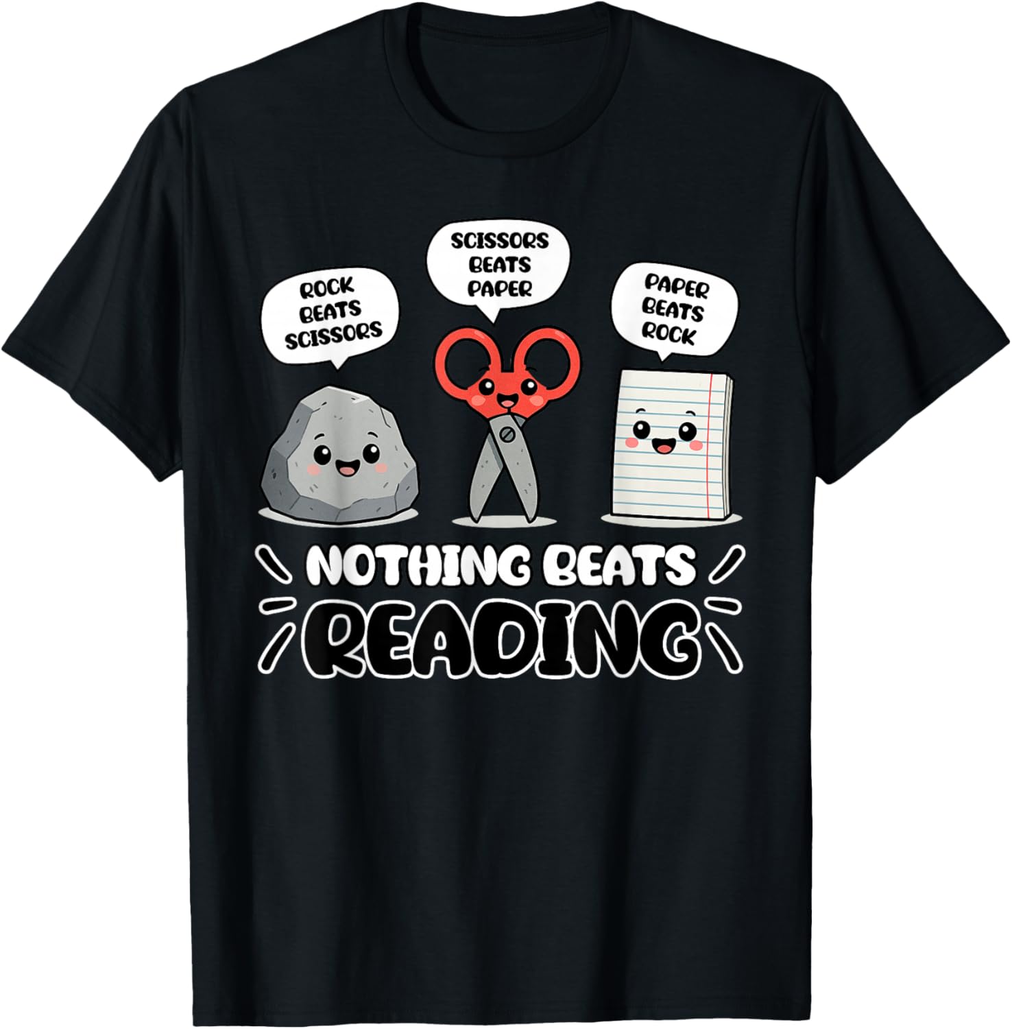 Funny Nothing Beats Reading Rock Paper Scissors Book Lovers T-Shirt Tee ...