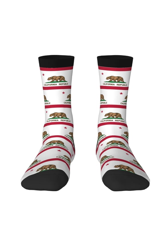 Funny Novelty Colorful Socks California Flag Patterned Casual Crew Socks