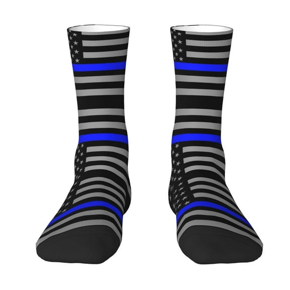 Funny Novelty Colorful Socks Distressed Police Style Flag Patterned Casual Crew Socks