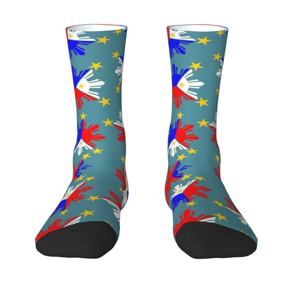 Funny Novelty Colorful Socks Filipino Flag Stars Sun Pattern Patterned Casual Crew Socks