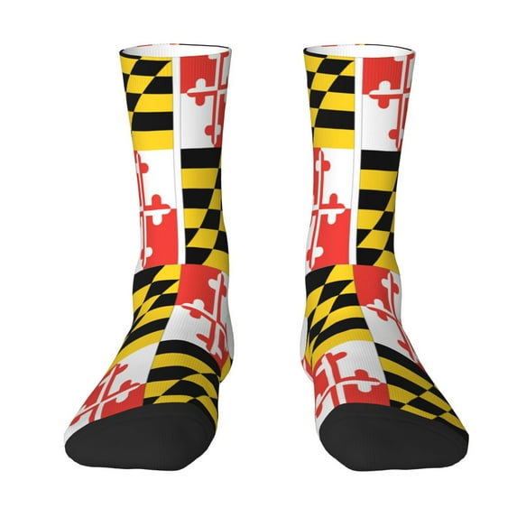 Funny Novelty Colorful Socks Maryland Flag Patterned Casual Crew Socks