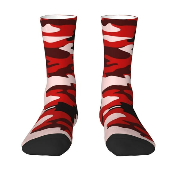 Funny Novelty Colorful Socks Red Camouflage Patterned Casual Crew Socks